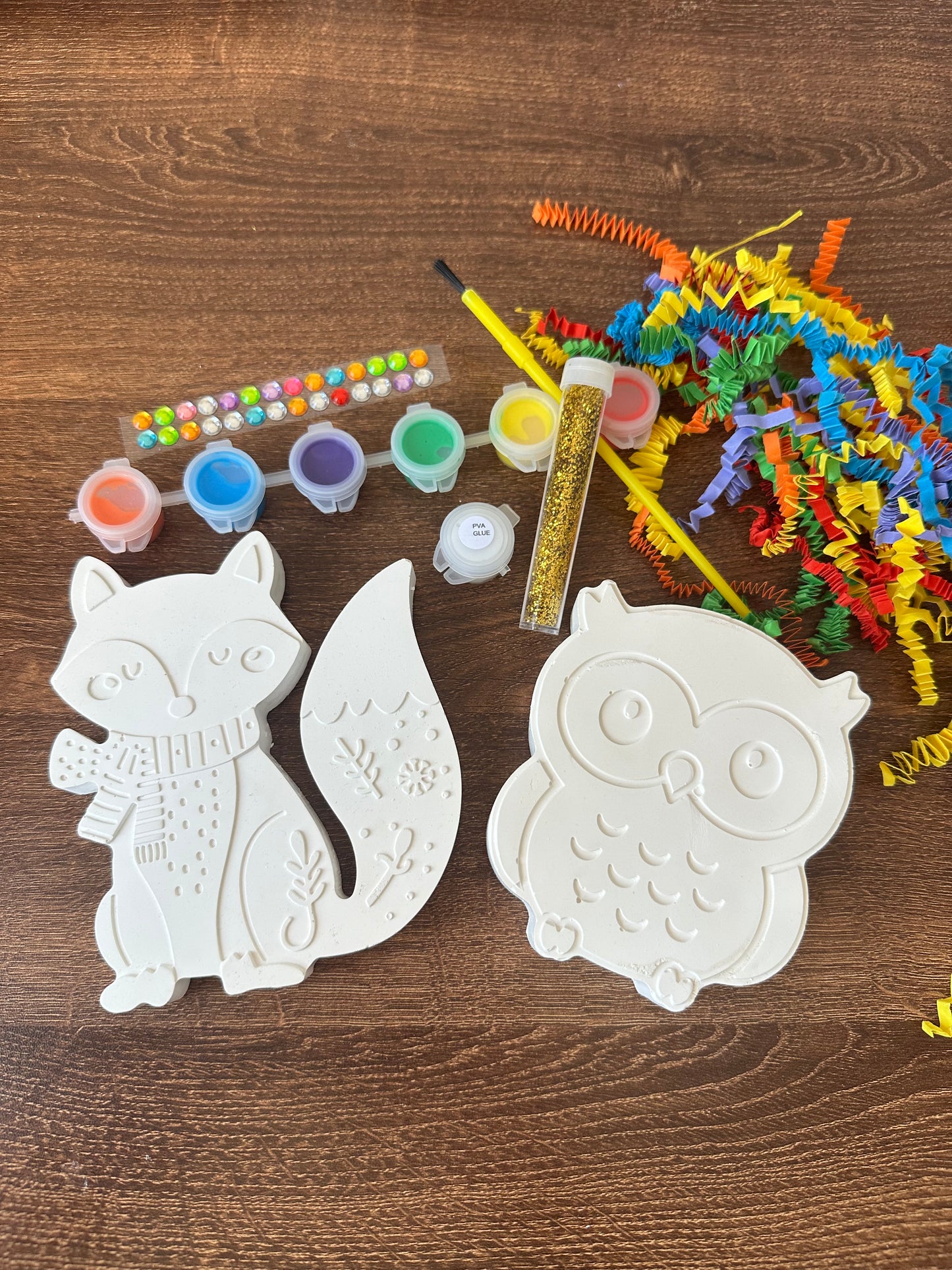 Paint Your Own Woodland Animals – Fox and Owl~ Plaster of Paris Craft Kit