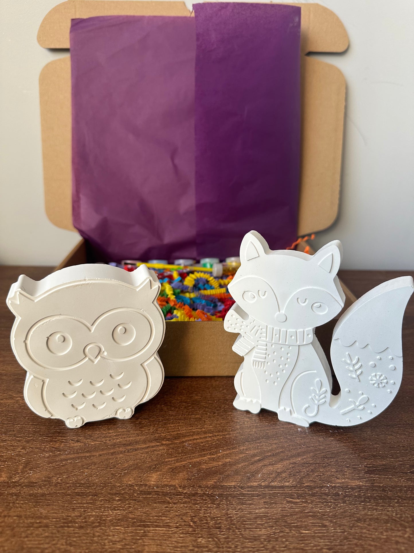 Paint Your Own Woodland Animals – Fox and Owl~ Plaster of Paris Craft Kit