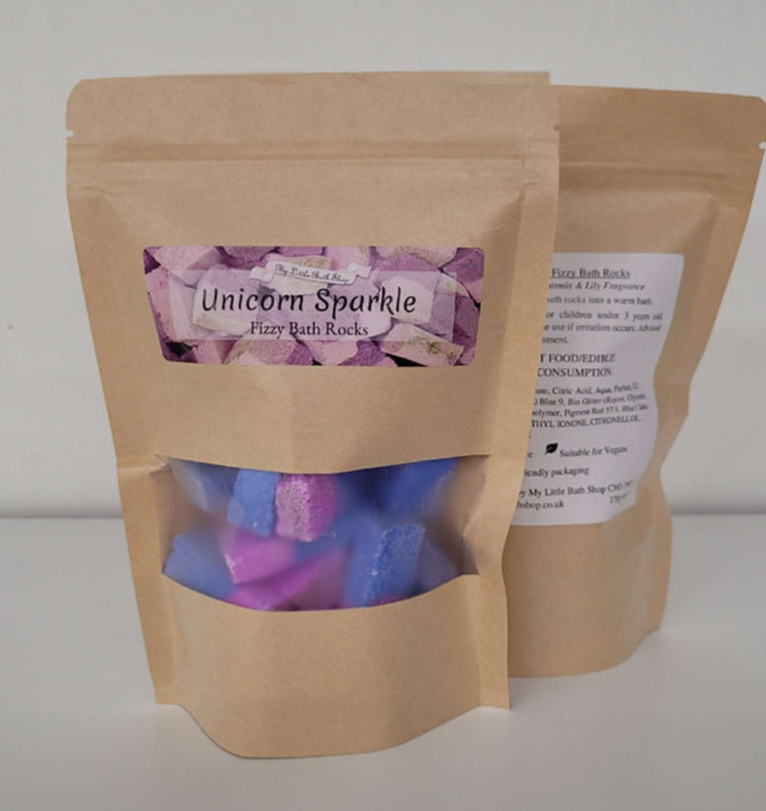 Unicorn Sparkle Fizzy Bath Rocks~ Parma violets, rose, jasmine and lily fragrance