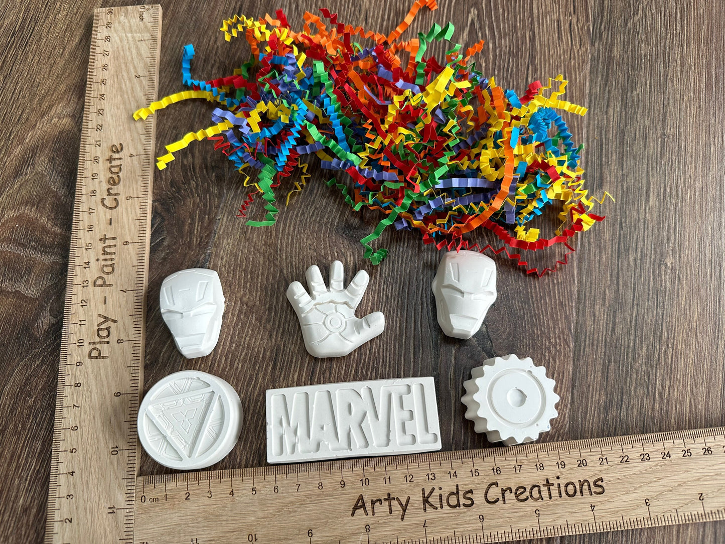 Paint your own Marvel Ironman superhero plaster of Paris set, paint your own party crafts kids rainy day favour avengers, painting kit