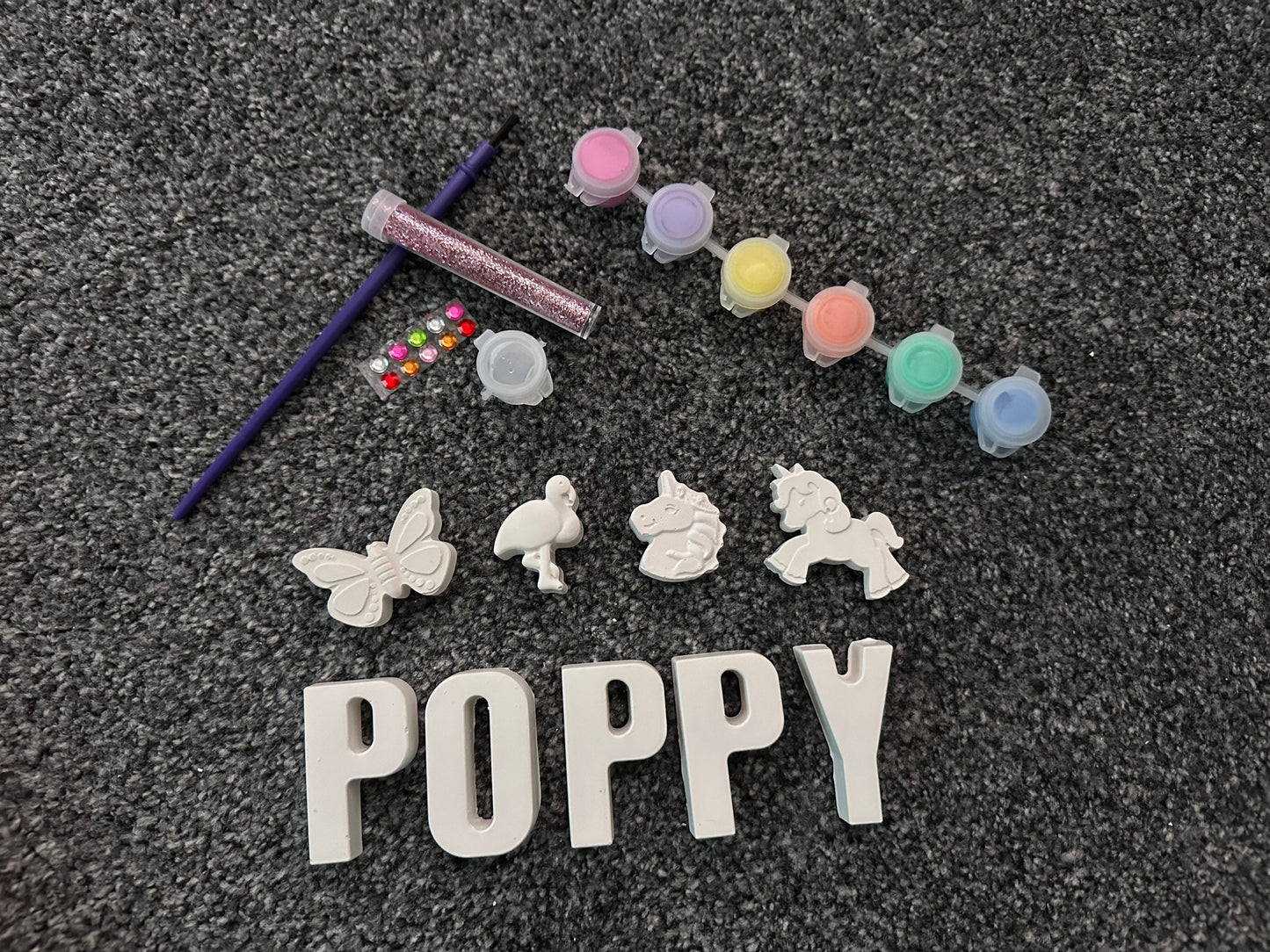 Personalised Paint Your Own Name, craft set, Shapes Dinosaur Unicorn, rainbow, heart , Kids Crafts, Birthday, Stocking Filler, painting kit