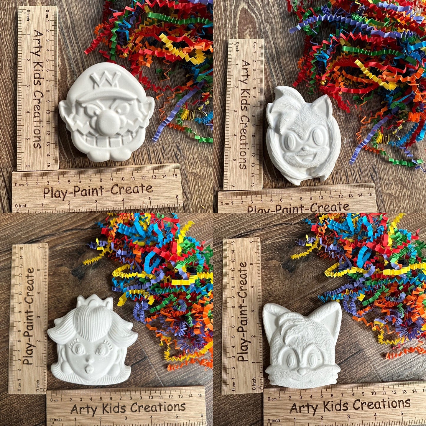 Sonic and Mario Painting Gift Set ~ Paint Your Own~ Party Pack ~ Kids Craft Set ~ Paint your Own~ Luigi~ Knuckles~ Princess Peach~ Tails