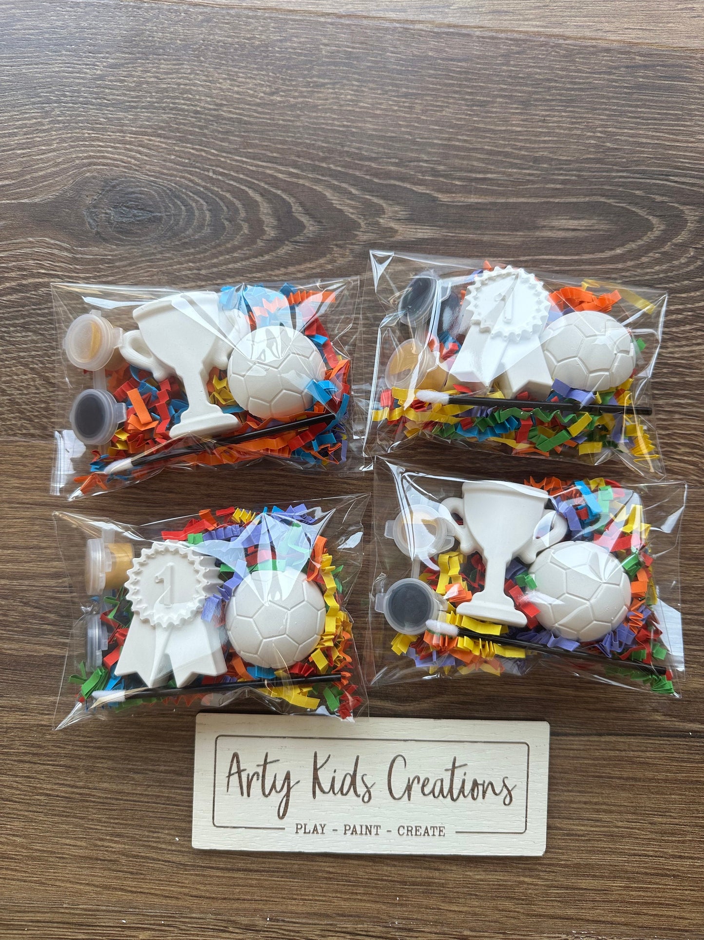 Paint Your Own Football Themed Party Favour ~ Party Bag ~ Trophy~ Rosette ~ Hobby ~ Craft Kit~ Rainy Day Activity