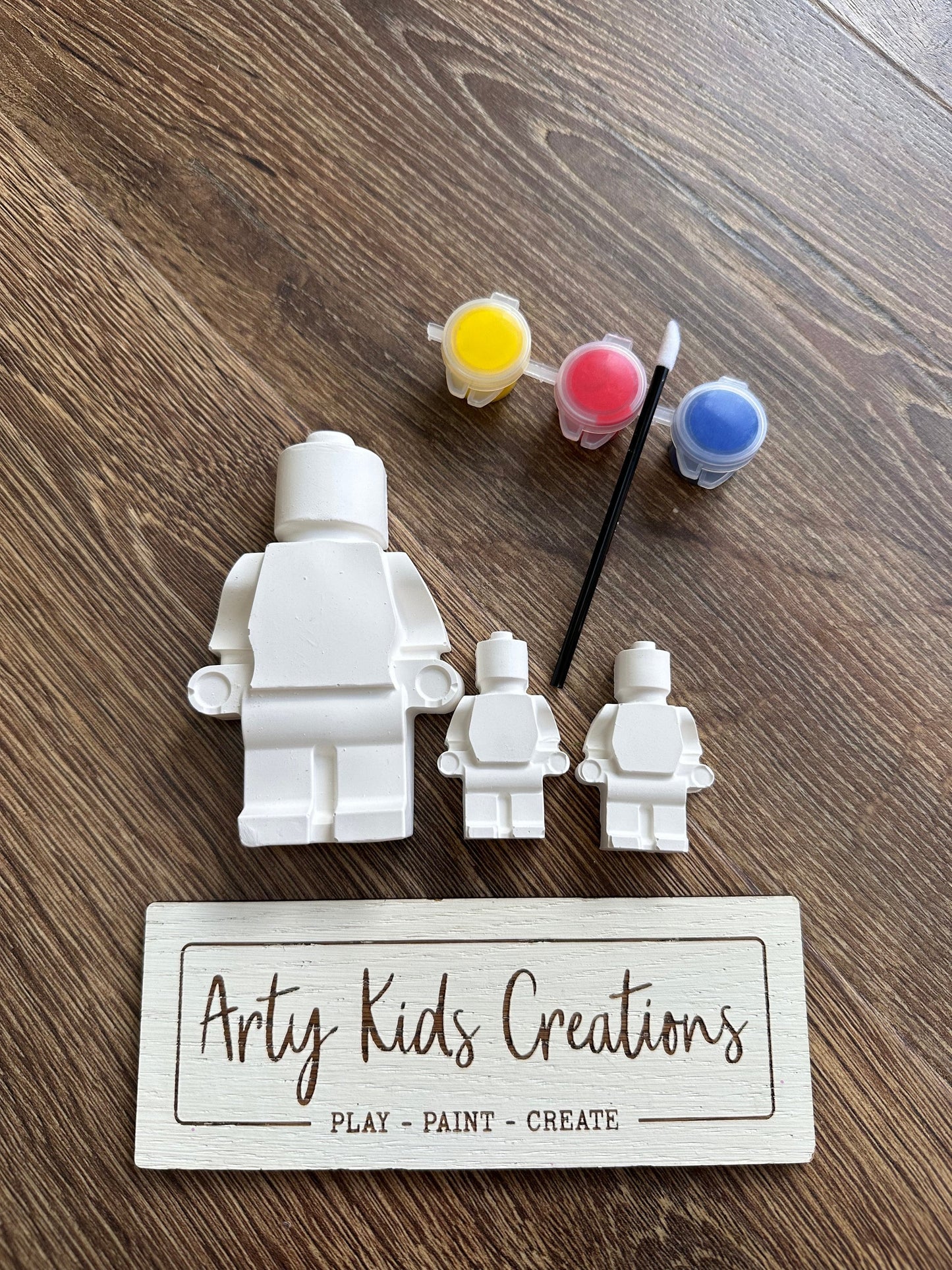 Paint your own Lego man/ brick man set. Kids craft party favours, gift, stocking filler, present, birthday, craft set