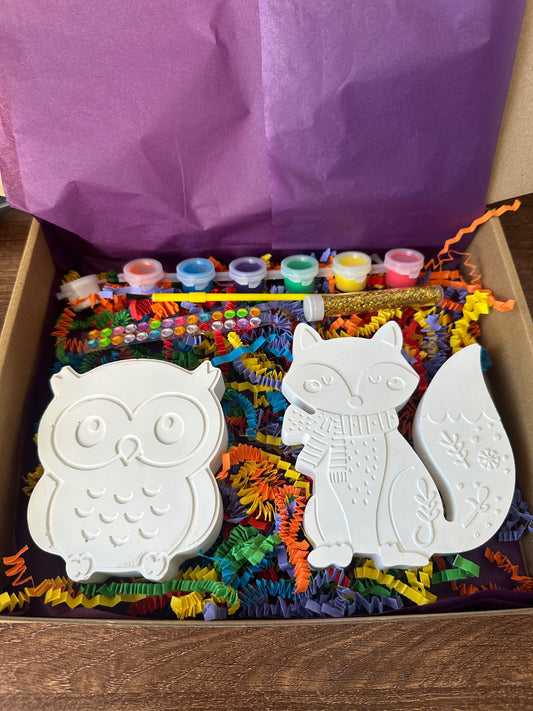 Paint Your Own Woodland Animals – Fox and Owl~  Plaster of Paris Craft Kit