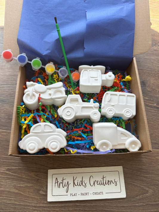 Paint Your Own Transport Craft Set ~ Craft Kit ~ 6 Designs ~ Car ~ Bus ~ Motorbike~ Bus ~ Helicopter ~ Van ~ Childrens Crafts ~ Hobby